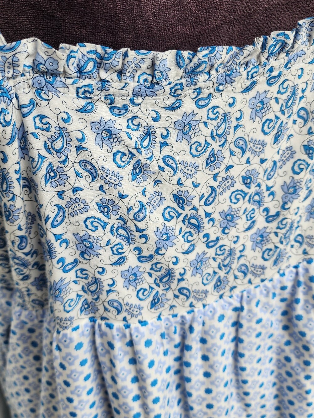 J. Crew Blue White Mixed Print Tiered Cotton Maxi Dress Paisley Striped Tie XL - Picture 9 of 15